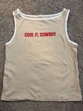 wild fable Beige Tank Top with White Trim and Red Text